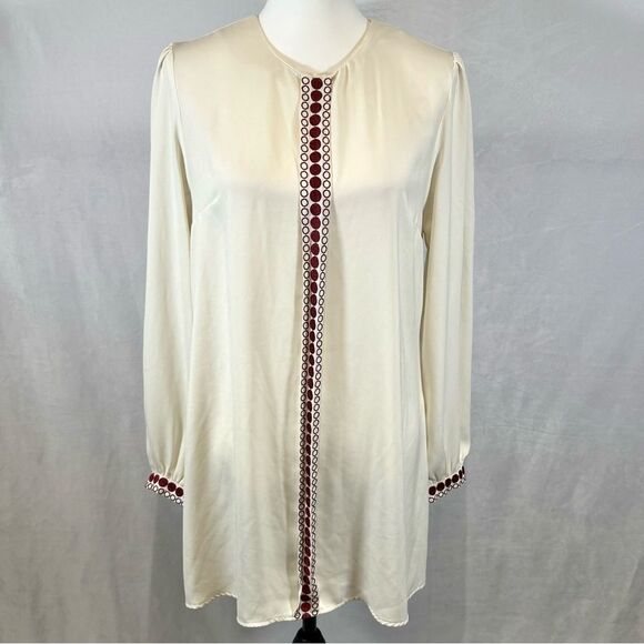 Ivory and burgundy long sleeve tunic blouse top size 46 (XL) - Picture 1 of 5